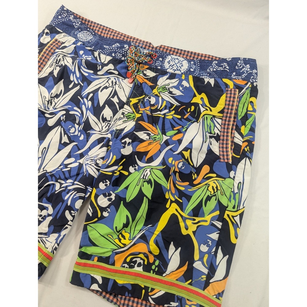 Robert Graham Mens Size 38 Lines Swimwear Board Shorts Pockets Skulls Blue